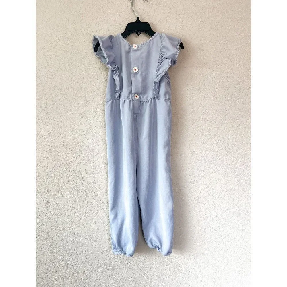 Zara Girls Periwinkle Jumpsuit Romper with Ruffles Size 3-4